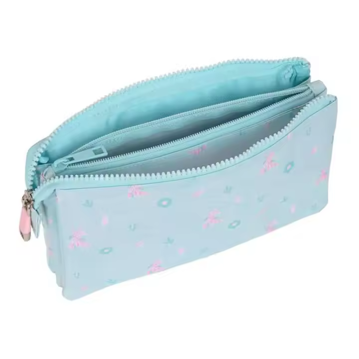 Safta Portatodo Triple Moos Garden Turquesa 22 X 12 X 3 Cm Con 3 Compartimentos Acolchados y Cremallera - 1