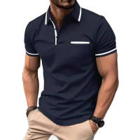 Camisa Polo Hombre Cuello En Cuello Corto Transpirable Casual Clásica Con Contraste Y Bolsillos Ligera Para Verano Streetwear - details 4