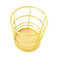 Cesta De Almacenamiento Para Maquillaje Y Oficina En Metal Oro Nórdico Organizador De Escritorio Para Brochas Y Cosméticos Ecológico - details 3
