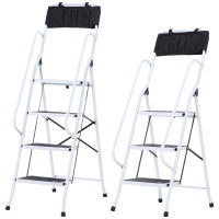 HOMCOM Escalera Plegable Escalera de Tijera de Metal con Apoyabrazos y Portaherramientas Carga 150 kg Blanco y Negro - details 0