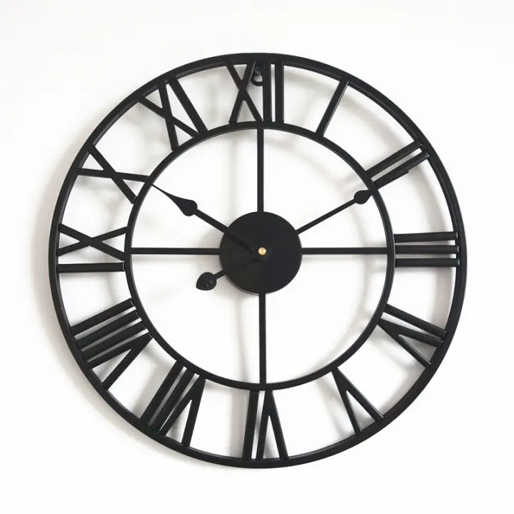 SOMY Reloj de pared de Hierro retro Grande, Redondo, Silencioso, funciona con Pilas, números Romanos, Estilo Vintage para decoración de Sala de estar, Reloj Negro (40 cm) - 1