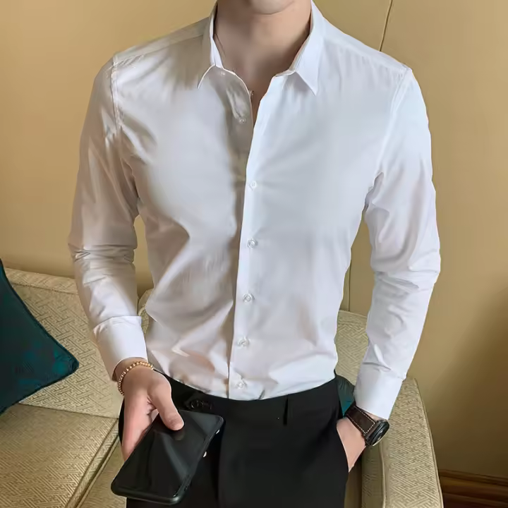 Camisa Blanca Para Hombre Tallas Grandes 7XL 8XL Estilo Formal Solido Primavera Otoño Cuello Redondo Manga Larga Negra Ligero Azul Marina - 1