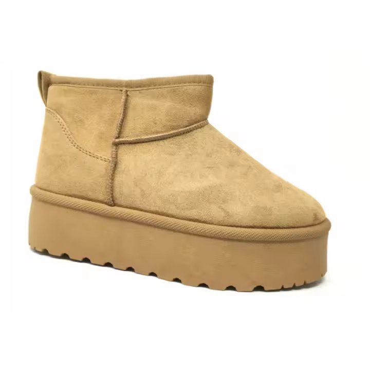 Botines Mujer, Invierno, Planos, Plataforma Australiano, Forrado Pelo Interior, Beige, Camel, Negras - 1