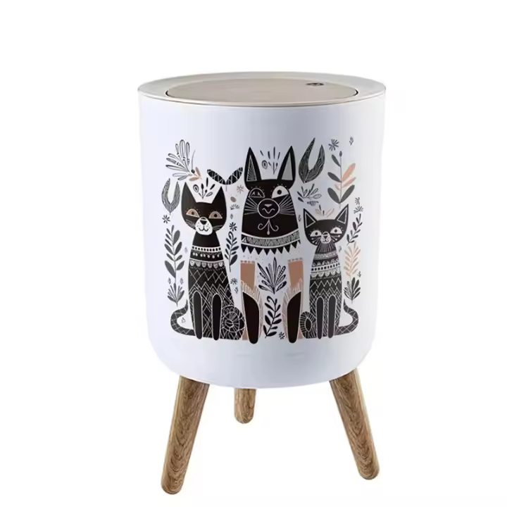 Cesta De Basura Ecológica De Madera Con Cubierta De Presión Para Cocina Baño Y Toilette Contenedor De Basura De Plástico Rectangular Herramientas De Limpieza Del Hogar - 1