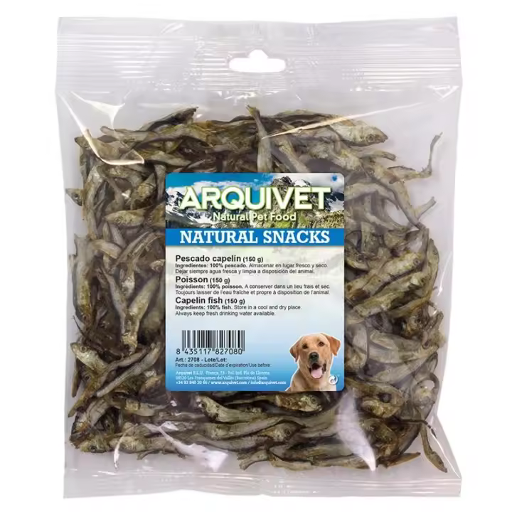 Snacks para Perro Pescado Capelín Deshidratado Bolsa 150 G - Fuente de Proteína para Perros Arquivet - 1