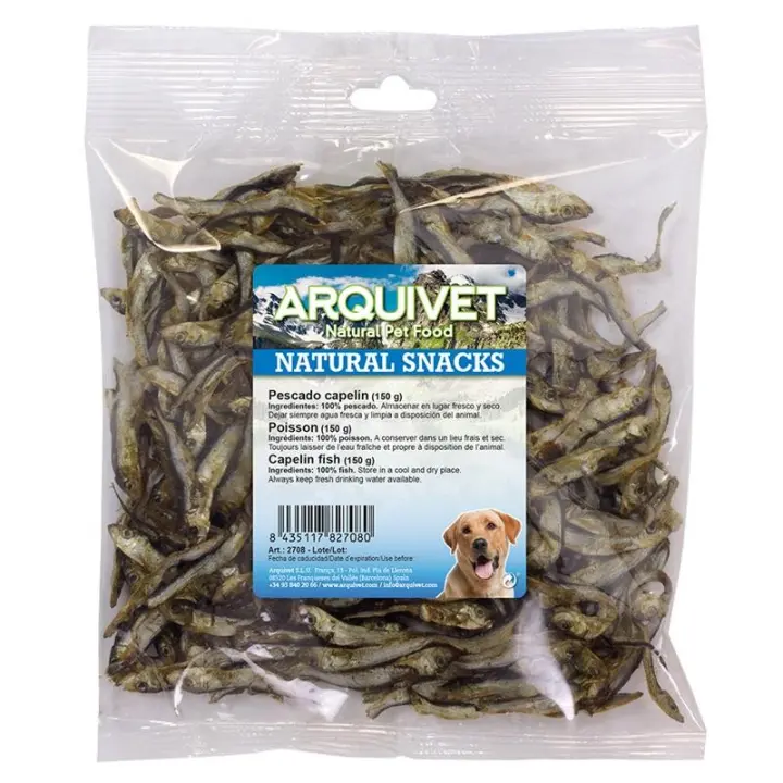 Snacks para Perro Pescado Capelín Deshidratado Bolsa 150 G - Fuente de Proteína para Perros Arquivet - 1