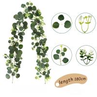 Guirnalda De Hojas De Eucalipto Artificiales Verdes Con Flores Y Bayas Blancas 1pc Decoración Para Bodas Y Fiestas En Casa - details 5