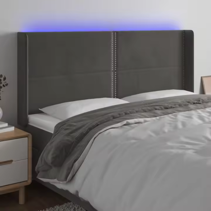 vidaXL Cabecero con LED de terciopelo gris oscuro 183x16x118/128 cm - 1