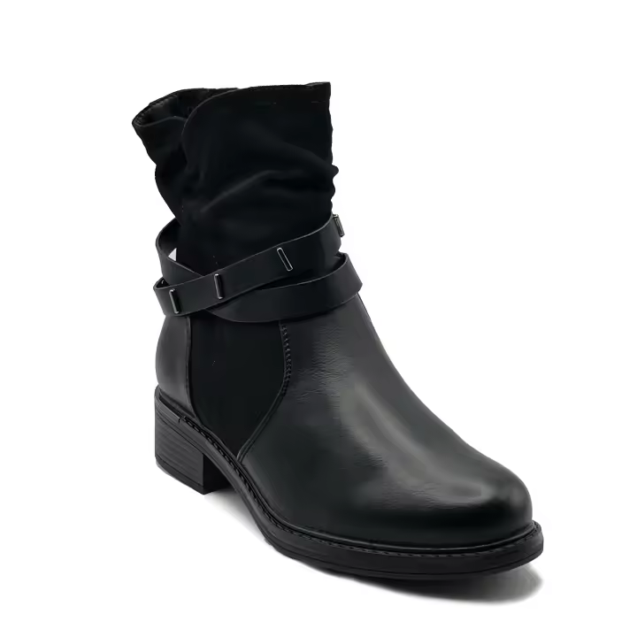 Botas bajas de gamuza con cremallera lateral y adorno de hebilla para mujer - 1