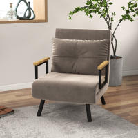 Sofá Cama con función de Cama, 63x73x81 cm, tapizado, moderno Estilo, Tecnológico, experiencia inteligente, con respaldo regulable en 5 posiciones, ahorra Espacio, resistente, aspecto aterciopelado, marron claro - details 0