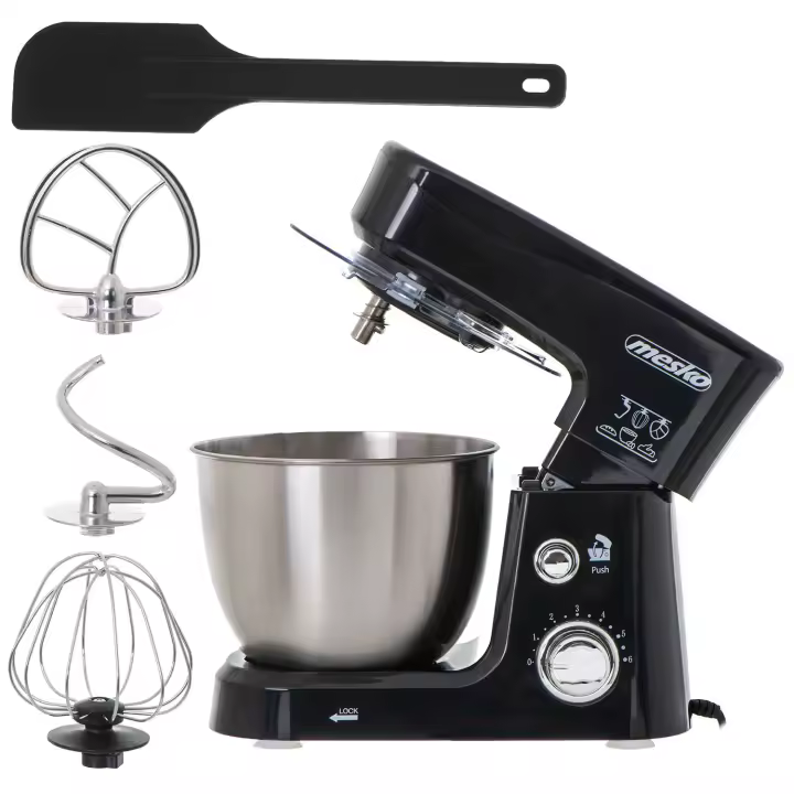 Mesko MS4217 Robot Batidora Amasadora Repostería, 3,5 Litros, 6 Velocidades, Movimiento Orbital, 3 Accesorios, 1200W, Negro - 1