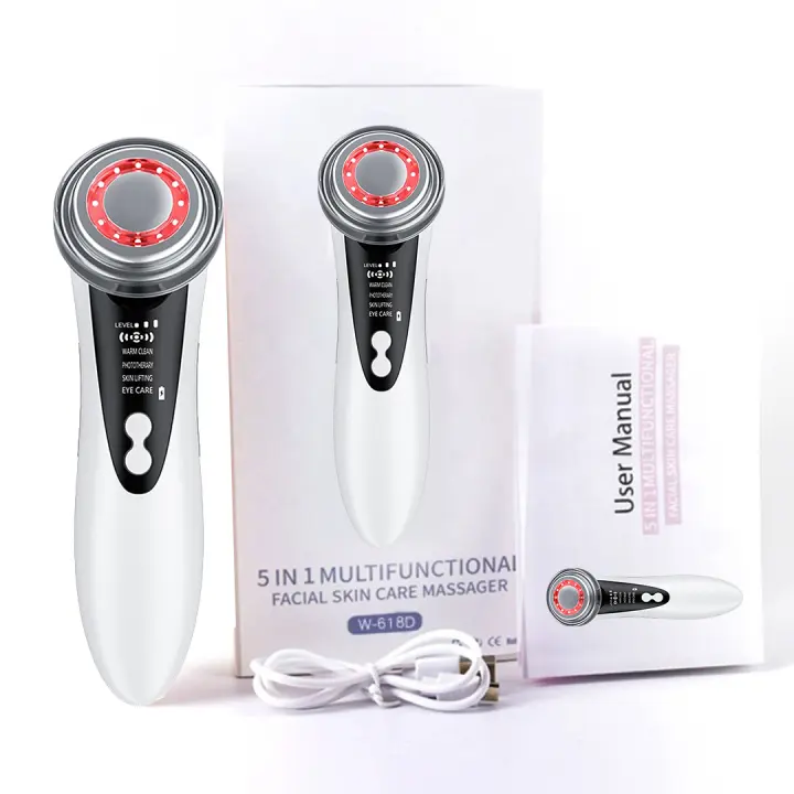 Multifuncional facial Cuidado DE LA PIEL luz LED masajeador eléctrico Rosa Blanco masaje dispositivo limpio Cara rejuvenecimiento lifting apriete - 1