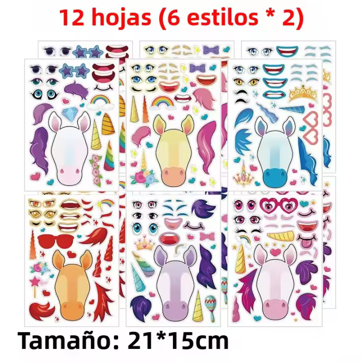 Pegatinas De Caras Zoo Mar Dinosauro 12/24 Hojas Juego DIY De Puzle Artístico Para Fiestas Regalo De Fiestas Y Escuela - 1