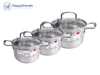 Happy Friends - Sets de 3 Ollas de Acero Inoxidable | Revestimiento Antiadherente | Multicapa | Calentamiento Rápido y Eficiente | Modelos a Elegir Ø16/18/20/22/24 CM - details 1