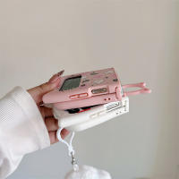 Funda De Teléfono Con Colgante Y Aros Para Samsung Galaxy Z Flip 6 5 4 3 ZFlip 6 Con Orejas De Gato Diseño De Luna Y Fantasma Blanco Y Rosa - details 12