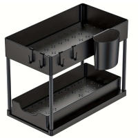 Organizador De Baño Y Cocina Con Dos Cajones Deslizantes Y Ganchos Estante De Almacenamiento Multifuncional Para Fregadero - details 10