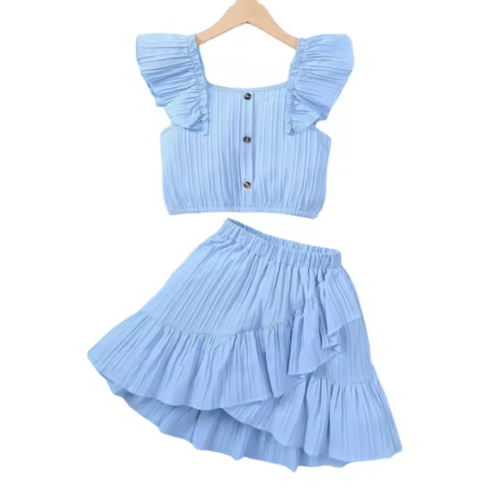 Conjunto de ropa de verano para niñas estilo princesa, con top de color sólido UNCE y falda corta de moda para fiesta para niños, talla - 1