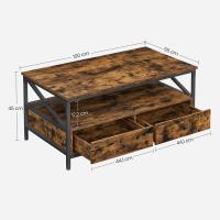 Mesa de centro con 2 cajones, estante abierto de almacenamiento y estructura de acero, 100x55x45 cm, color nogal y negro - details 1