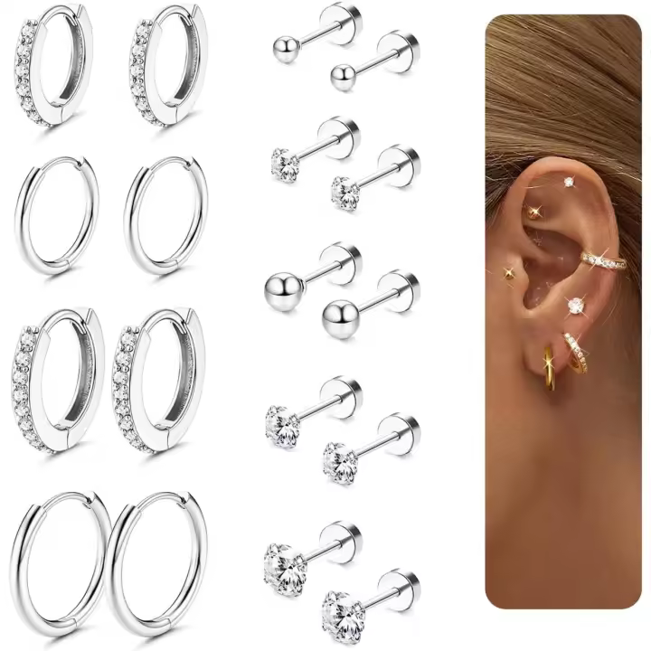 9 Pares Pendientes Maple Quirurgico, Piercing Oreja Acero Quirurgico, Pendientes Mujer Oro Plate, Pendiente Hipoalergénicos Mujer Tono Plisado - 1