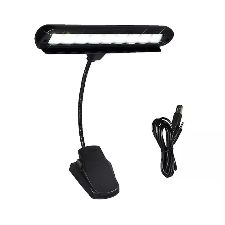 Clip en soporte de Luz de Música 9 Led lámpara de Orquesta Luz de piano Lámpara de soporte de Música totalmente ajustable con cable de Alimentación (sin baterías, Negro) - 1