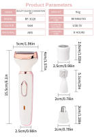 Epilador Eléctrico Para Mujer Recortadora De Cuerpo Painless Cordless Trimmer Peluca Facial Pierna Bikini 4 En 1 Eliminador De Vello - details 9