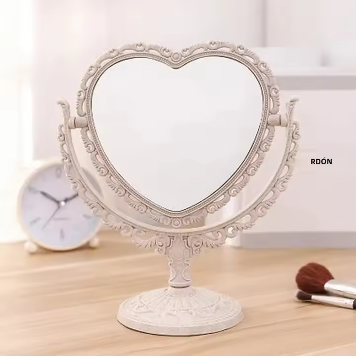 Espejo De Maquillaje De Mesa En Forma De Corazón Portátil Doble Cara Espejo De Mano Compacto Para Mujeres Estilo Chino - 1