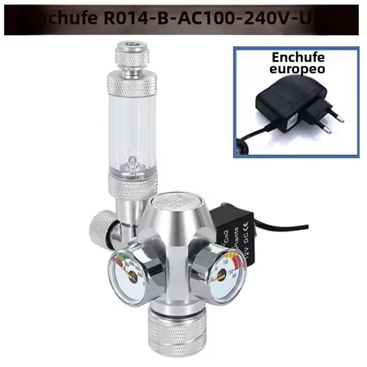 Regulador De CO2 Para Acuario Válvula Electromagnética De Reducción De Presión De CO2 Con Contador De Bolbolas Sistema De Control De CO2 Para Tanque De Peces AC100-240V Aluminio - 1