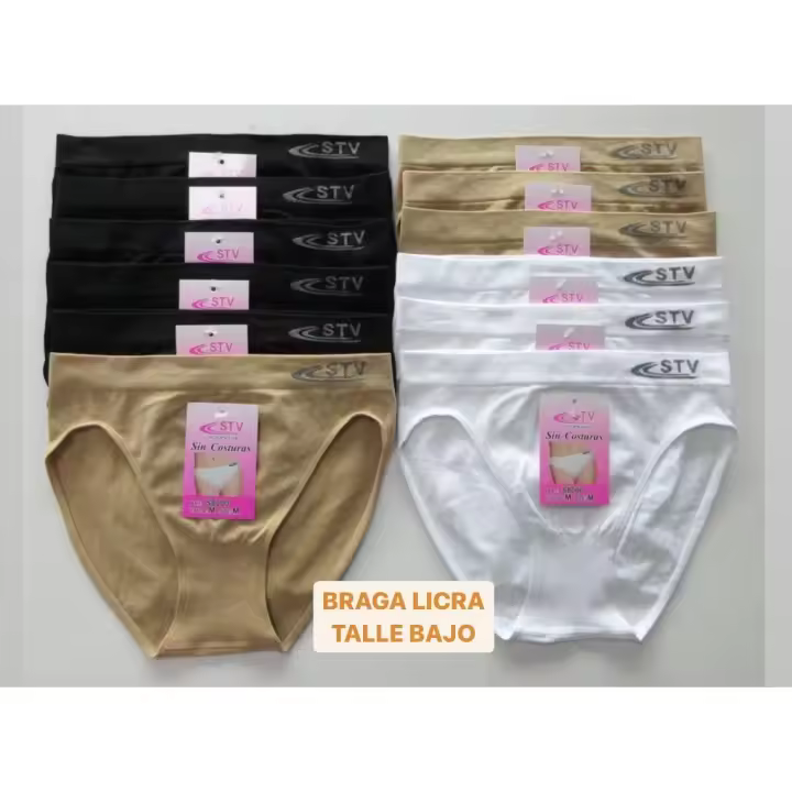 STV International Braga de Mujer en Licra Sin Costura - Talla M y G - Talle Bajo - Elástica y Adaptable Al Cuerpo - 1