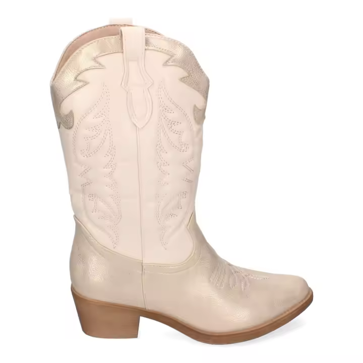PuntoSalao Botas altas doradas camperas tacón bajo para mujer HQ360 - 1