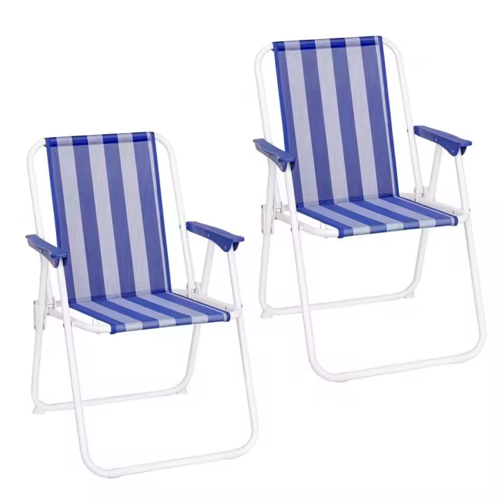 Pack 2 sillas playa y camping plegables con cierre de seguridad, estructura acero pintura Epoxi anticorrosión, tejido textileno transpirable de rayas multicolor, respaldo mono-posición - 1