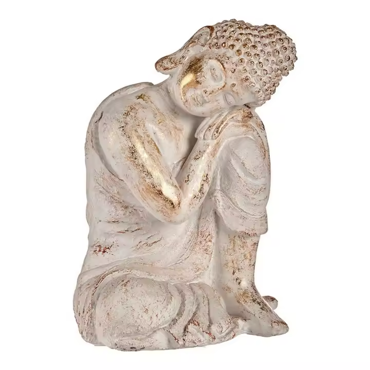 Figura Decorativa para Jardín Ibergarden CC20446 Blanco Dorado Poliresina 28,5 x 43,5 x 37 cm Buda - 1