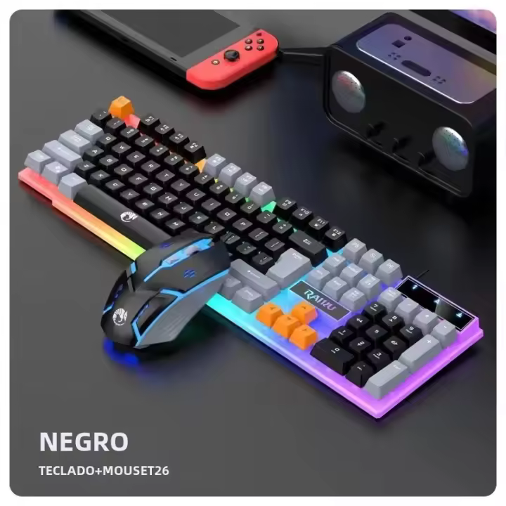 RAIKU T26 Teclado Mecánico Con 104 Teclas Y Ratón Combinado Para Juegos Y Oficina Con Iluminación Colorida Variada Compatible Con Windows E IOS - 1
