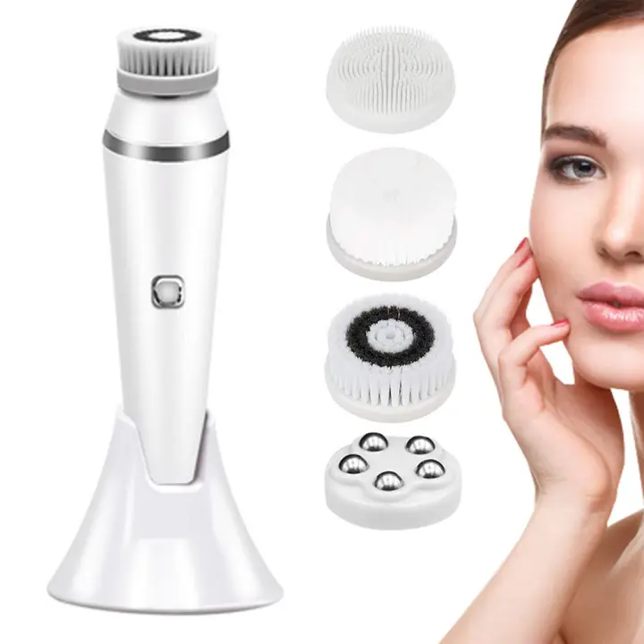 Limpieza facial impermeable Eléctrico with 3 velidades, juego de Cabefes giratorios faciales with 4 cabecales para exfoliación suave, limpieza profunda y masaje facial - 1