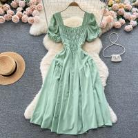 Vestido Elegante Para Mujer Verano 2024 Manga Suelta Vintage Fiesta Moda Coreana Vestidos A-Line Cuello Cuadrado Midi Sin Capucha - details 2