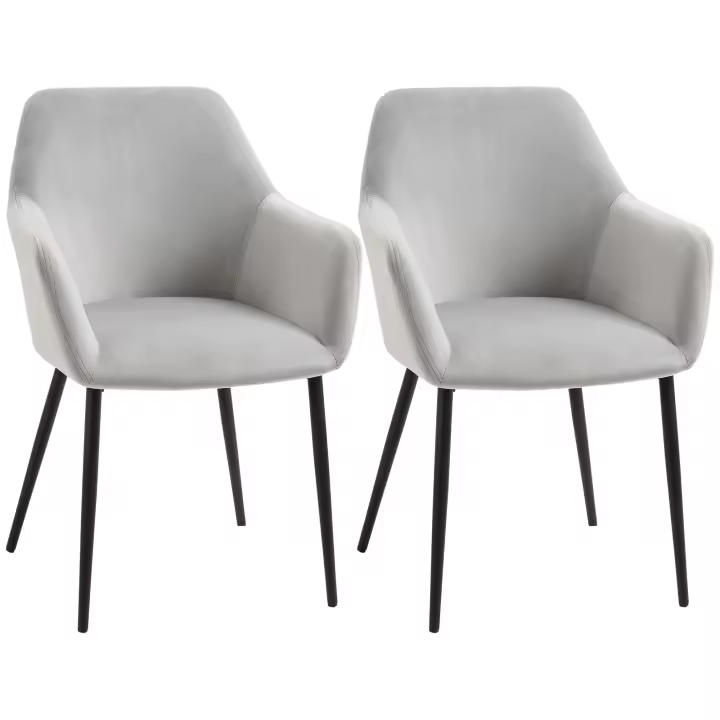 HOMCOM Juego de 2 sillas de comedor Silla de cocina con respaldo, aspecto de terciopelo, silla tapizada con patas de acero para salón, gris claro 54 x 57 x 80 cm - 1