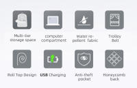 Mochila Impermeable Rolltop HK Para Hombres Y Mujeres Gran Capacidad Con Portátil Para Viajes Escuela Y Negocios Antirrobo Con USB - details 1