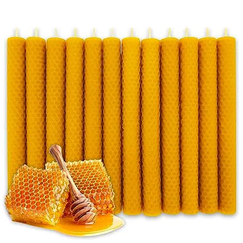 LAMARE Vela de Miel de Abeja Natural 100% Cera de Abeja Pura - Ideal Ritual Días 11 y 22 - (Pack de 12, 20 cm longitud - 2 cm diámetro) - ORIGEN ESPAÑOL - SIN PARAFINA - 100% artesanal y natural - 1