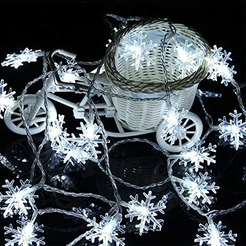 Luces de hadas con forma de copo de nieve, cadena de luces LED de 4 m y 40 LED alimentada por batería para decoración de Navidad, bodas, cumpleaños, fiestas, festivales y Año Nuevo - 1