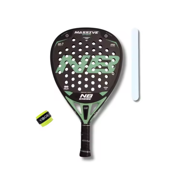 Pala de padel Enebe Massive Attack Green + 1 Protector Transparente + Overgrip Vibor-a - 1