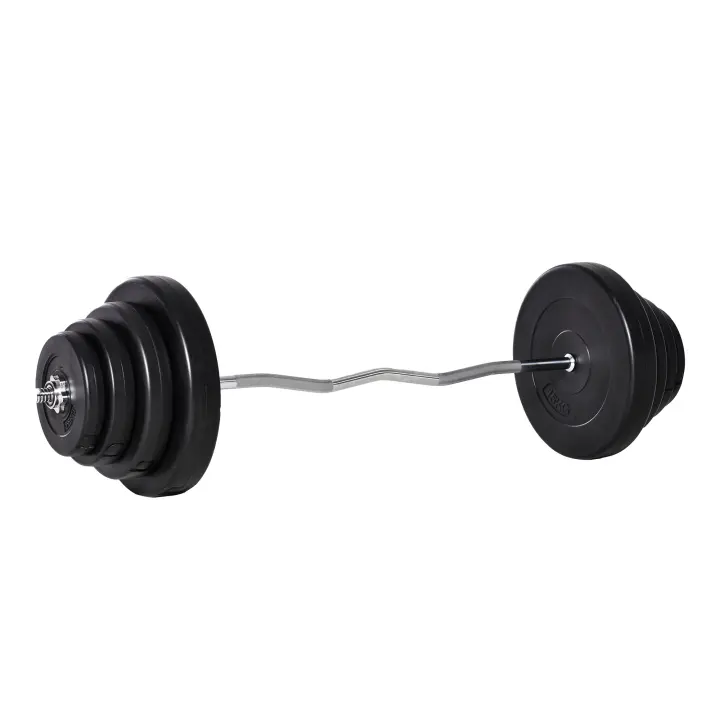 HOMCOM Barra de Pesas Curvada Set de Musculación con 8 Discos de Pesos 2,5kg-15kg Intercambiables hasta 70 kg para Entrenamiento Culturismo en Gimnasio Casa 140x38,5x38,5 cm Negro - 1