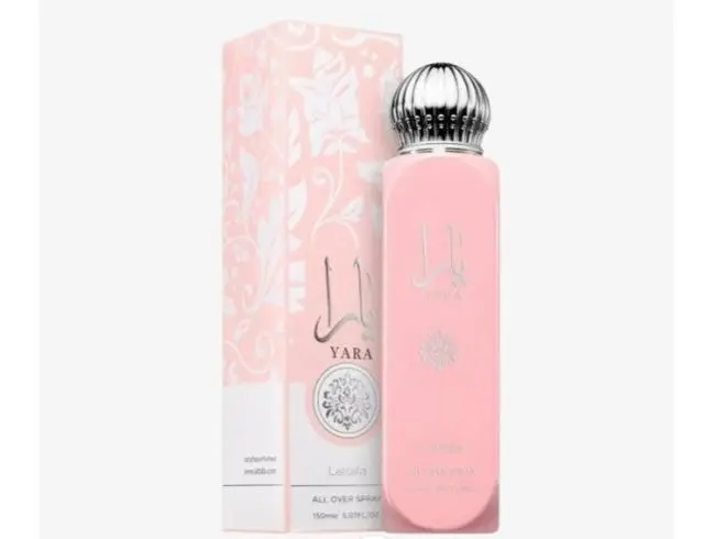 Spray corporal y de pelo YARA rosa LATTAFA 150ML,Nuevo formato original ,Fragancia femenina dulce, vainilla ,Bruma corporal y de cabello NOVEDAD 150ML - 1
