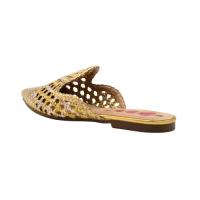 Zapatos Planos Pasarela Puntera Fina Talón Descubierto Para Mujer Color Dorado - details 3