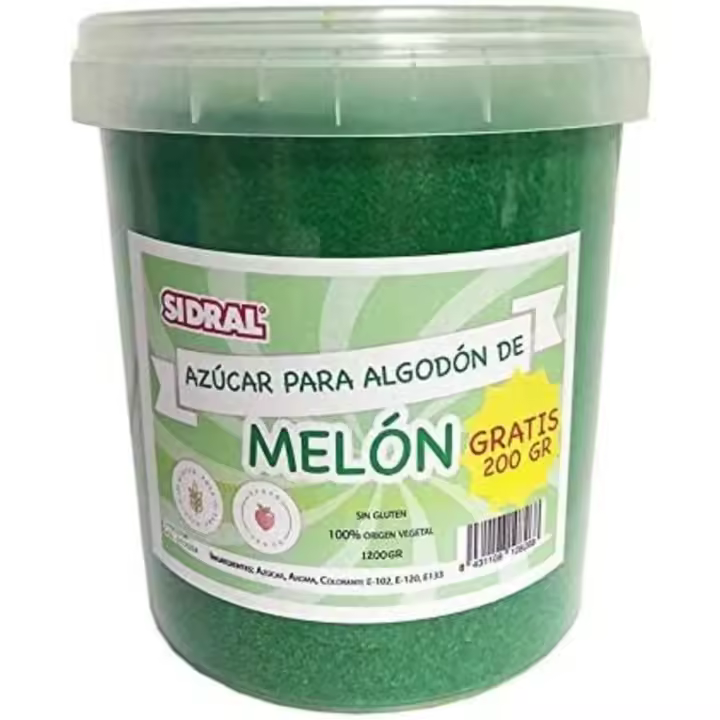 SIDRAL Melón - Algodón de Azúcar 1200 gr (200gr. GRATIS) - Azúcar Aromatizado de Melón Natural - Azúcar de Melón - Ideal para Postres - 1