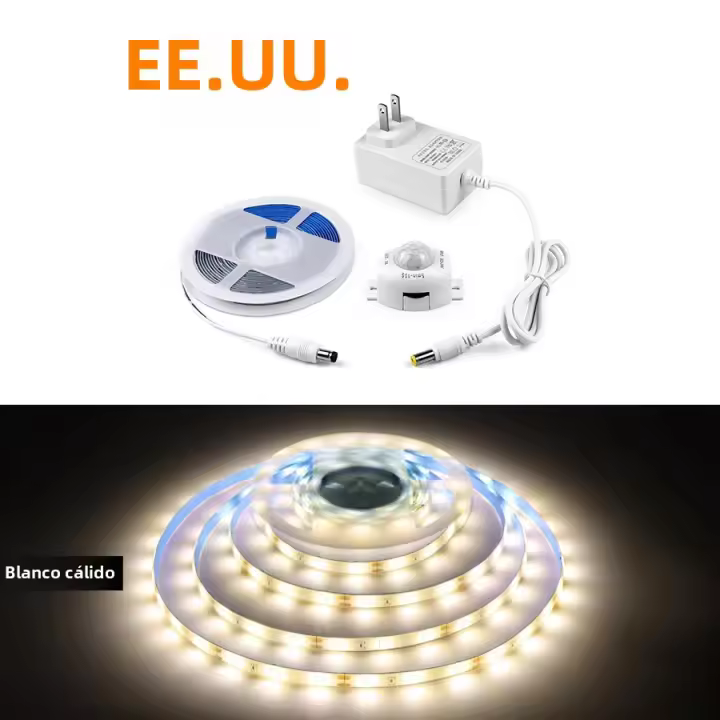 Tira De LED Con Sensor De Movimiento PIR Luz Nocturna De Emergencia Para Armario Cocina Cama Adaptador De Energía DC 12V US EU Flexible - 1