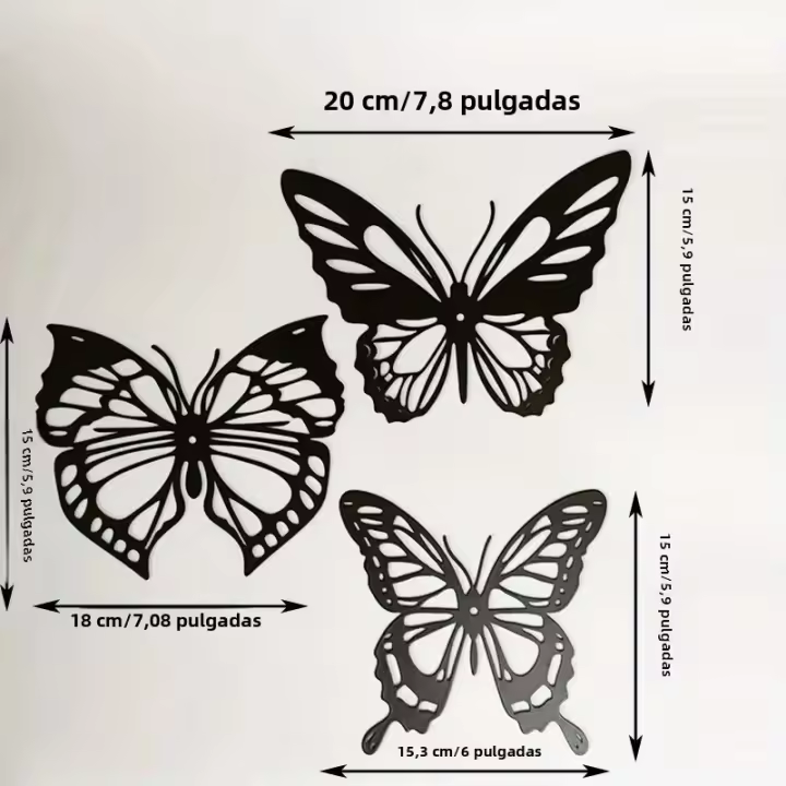 Decoración De Pared En Forma De Mariposa Dragón Negro Y Colibrí 3 Piezas Arte Pendiente Para El Hogar Material Metálico - 1
