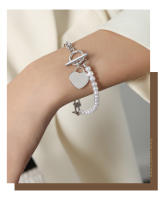 Encanto Pulseras de corazón de amor de acero inoxidable, pulsera con hebilla OT para mujer, cadena de eslabones de muñeca ajustable geométrica Vintage para mujeres y niñas - details 3