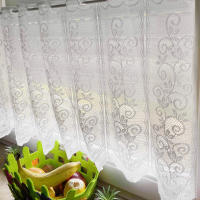 1pc Cortina Corta De Encaje Con Patrón Floral Estilo Lindo Blanca Para Decoración De Habitación Ventana Puerta Con Bolso De Rodillo - details 11
