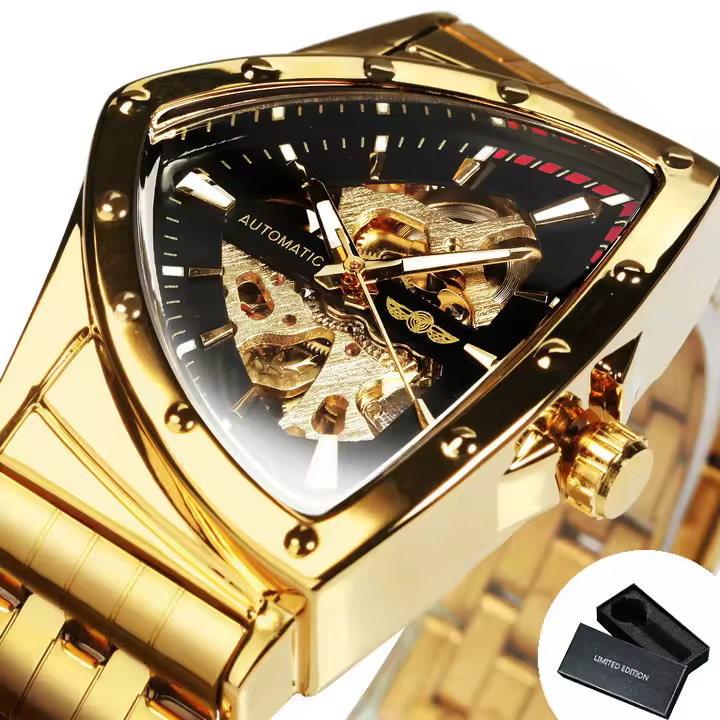 Reloj Automático De Lujo Para Hombres WINNER Con Esqueleto Triangular Y Correa De Acero Inoxidable Luminoso Resistente Al Agua Y Al Choque - 1