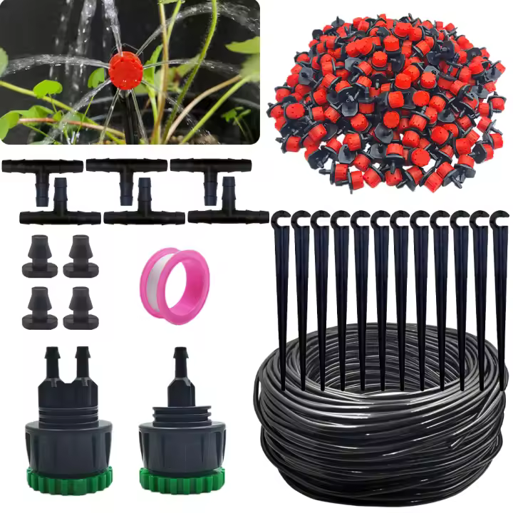 Kit De Riego Por Drip Para Jardín 5-50M Sistema Automático De Riego Para Plantas Bonsái Maceta Césped Flores Verduras Invernadero Con Boquillas 1/4'' - 1