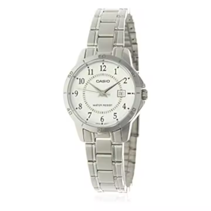 Reloj Casio Mujer Acero Esfera Blanca Numeros Ltp-v004d-7budf - 1
